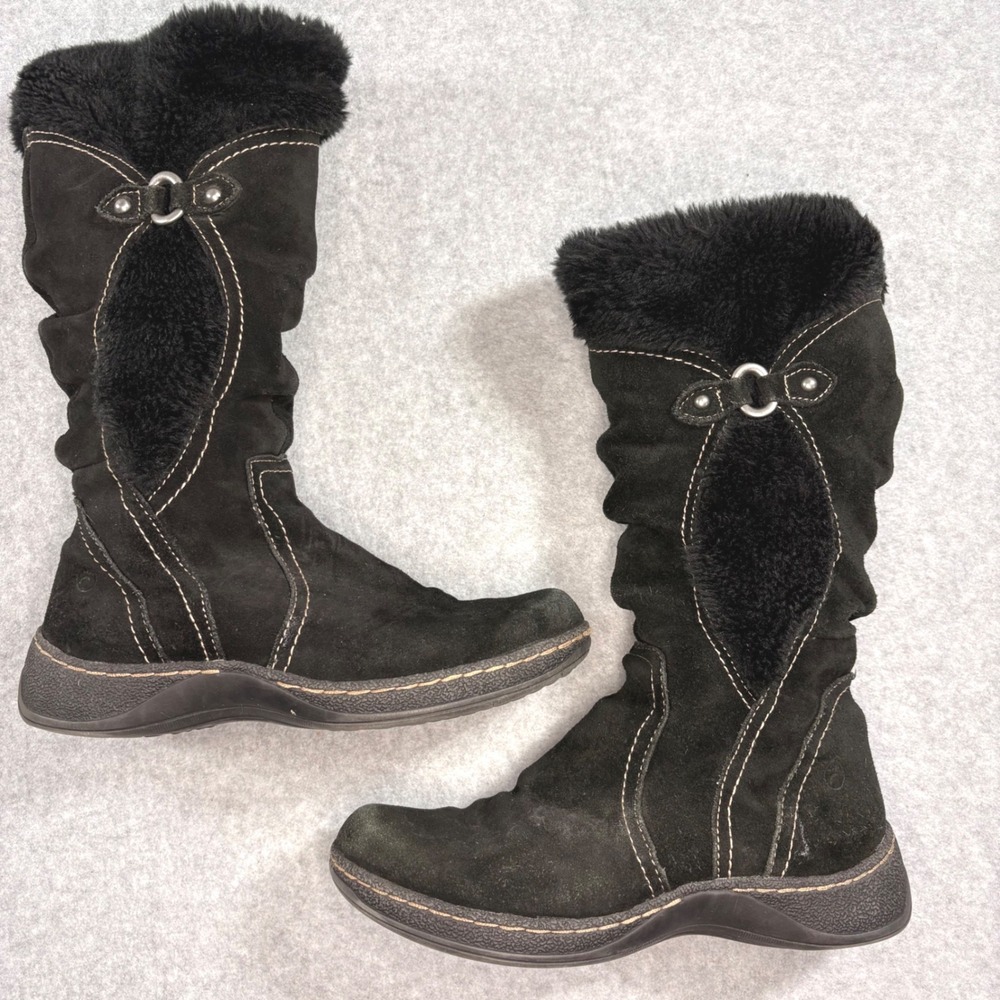 BareTraps Ellery Black Leather Faux Fur Mid Calf Winter Boots Womens 8M SDS